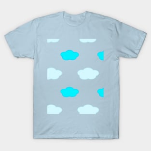 Fluffy Cloud Pattern in Light Blue T-Shirt